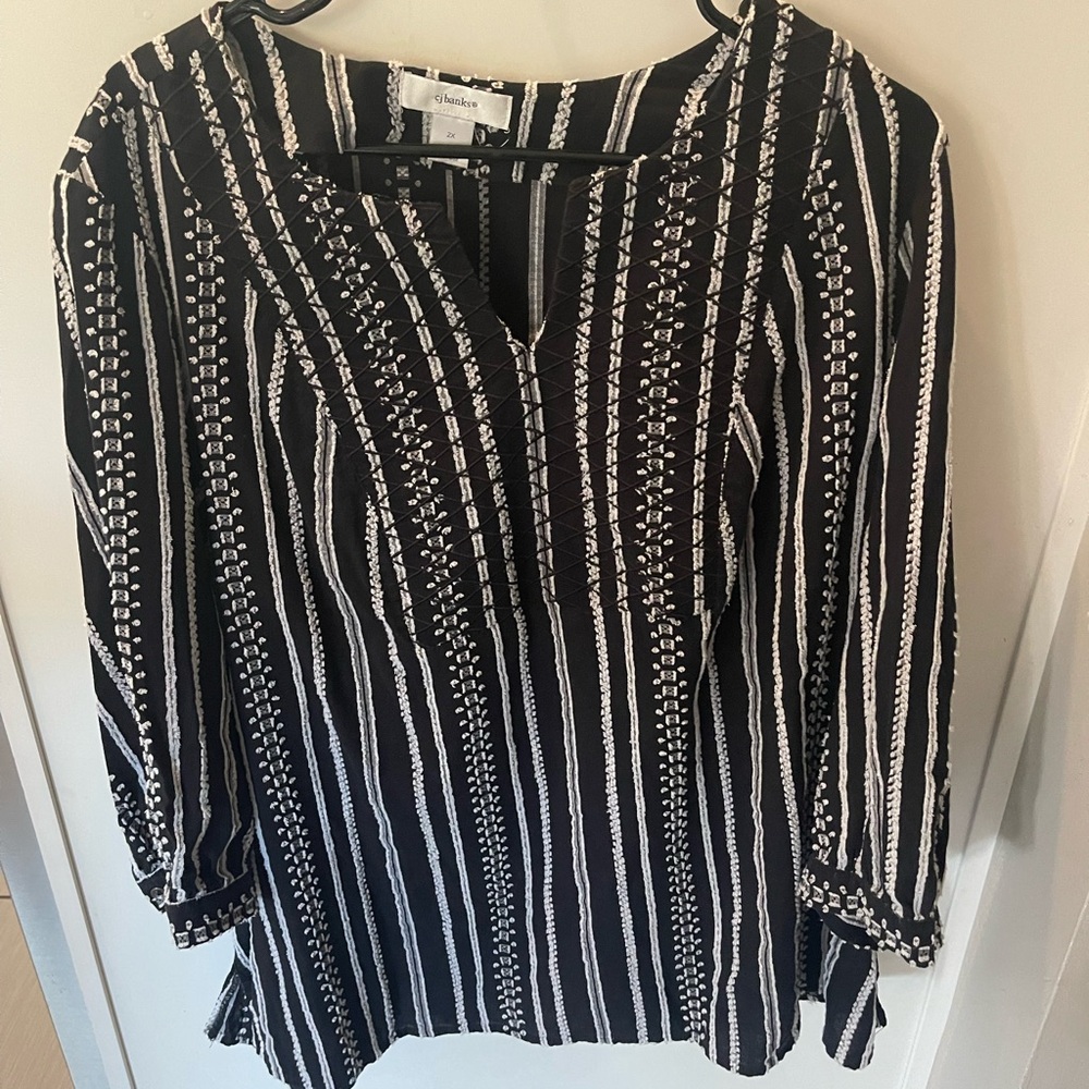 CJ Banks Black and White Striped Blouse